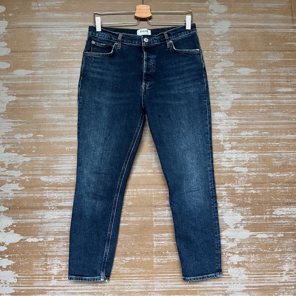 Agolde Nico High Rise Slim Jeans Dark Wash Classic Casual Basic Womens 30